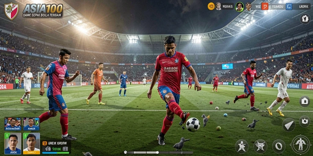 Gameplay ASIA100 yang mendebarkan dan penuh aksi dalam pertandingan sepak bola.