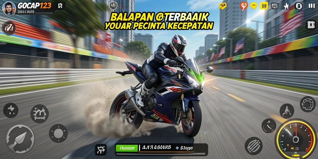 Tampilan gameplay GOCAP123 dengan balapan motor yang seru.