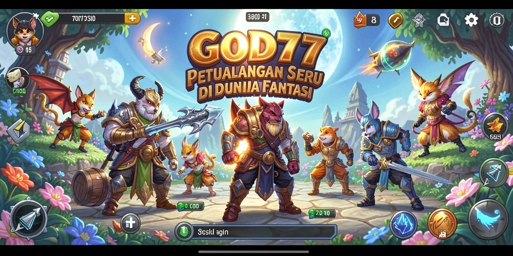Tampilan gameplay seru dari GOD77 di dunia petualangan.