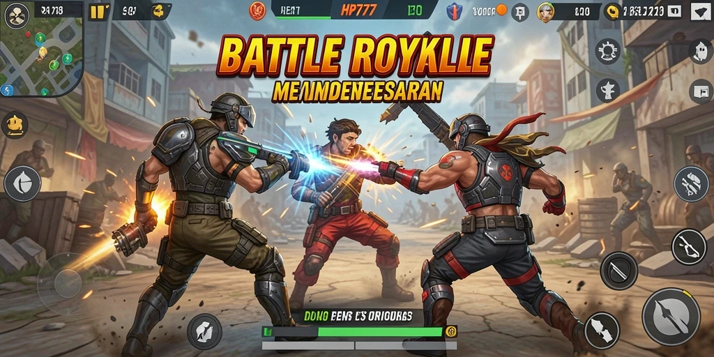 Screenshot gameplay HP777 menunjukkan pertempuran yang intens dan seru.