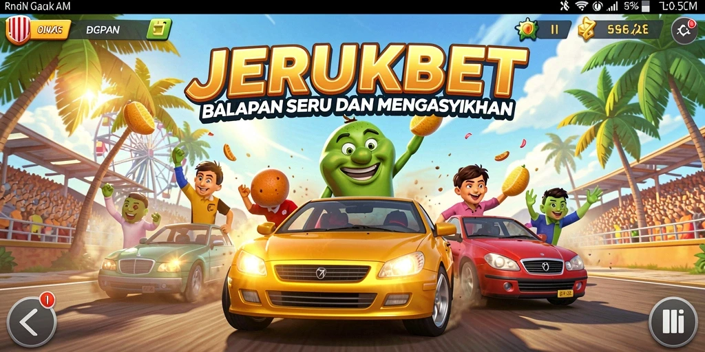 Tampilan gameplay balapan JERUKBET yang mendebarkan dan penuh aksi.