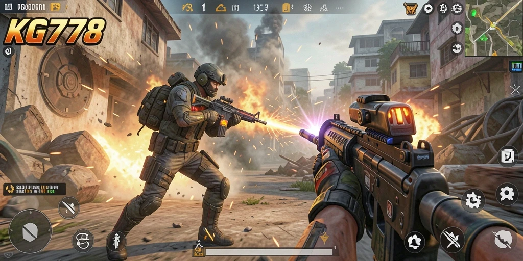 Gambaran gameplay seru dalam KG778 dengan aksi tembak-menembak yang intens.
