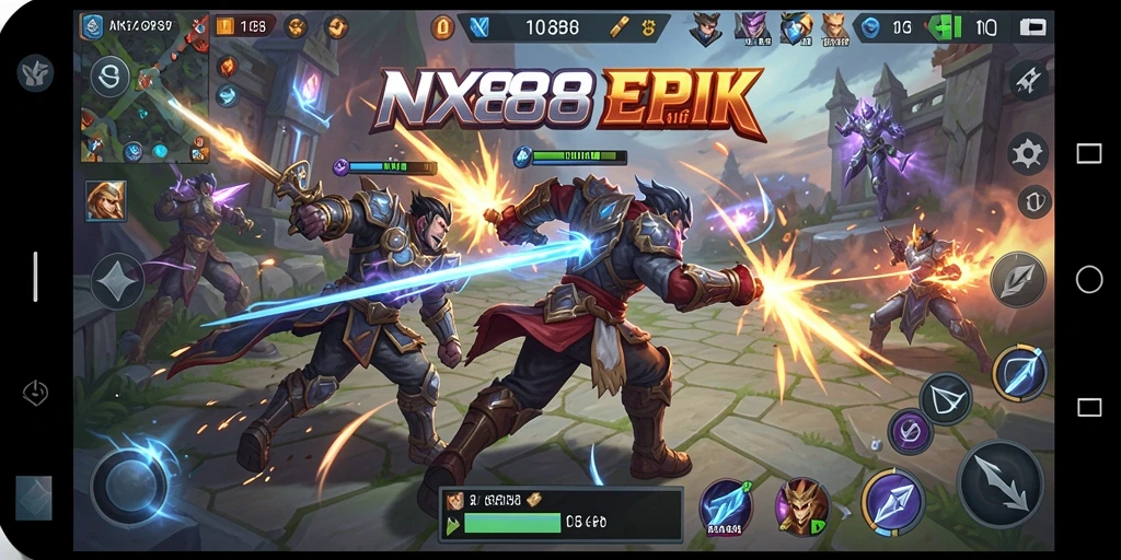 Tangkapan layar gameplay NX888 menampilkan aksi seru pertarungan tim di arena.