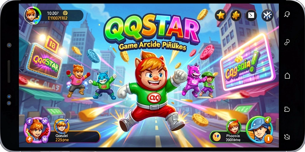 Screenshot utama QQSTAR menampilkan aksi gameplay Arcade yang seru.