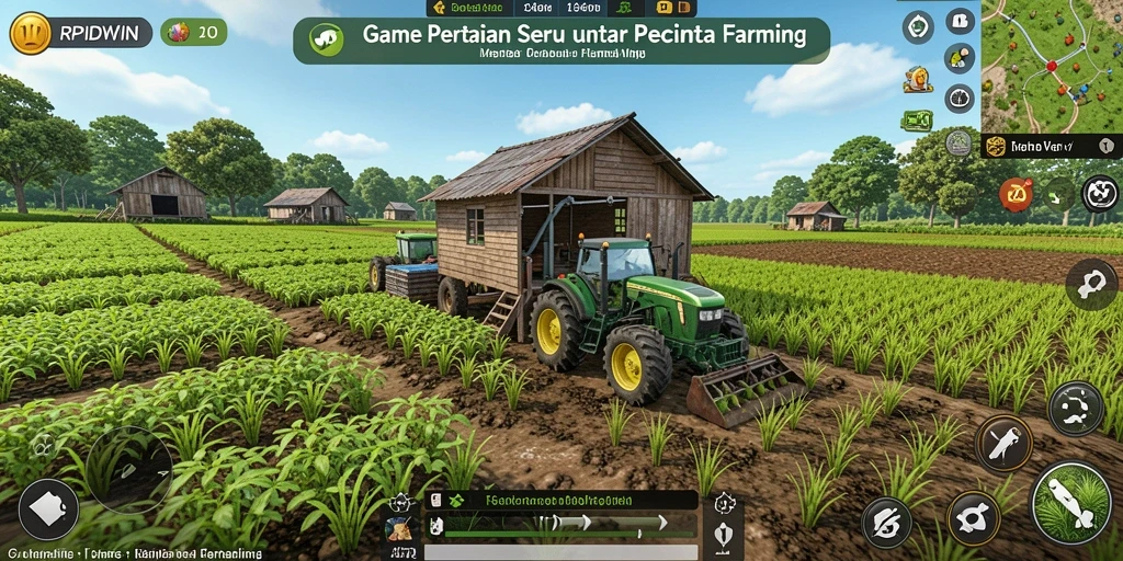 Tampilan gameplay RPIDWIN dengan pertanian yang indah dan interaksi sosial.